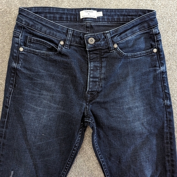 TOPMAN Men's Distressed Jeans Size 30 Dark Blue Denim Pants - Picture 6 of 10